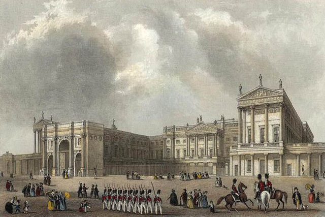 File:Buckingham Palace engraved by J.Woods after Hablot Browne & R.Garland publ 1837 edited.jpg